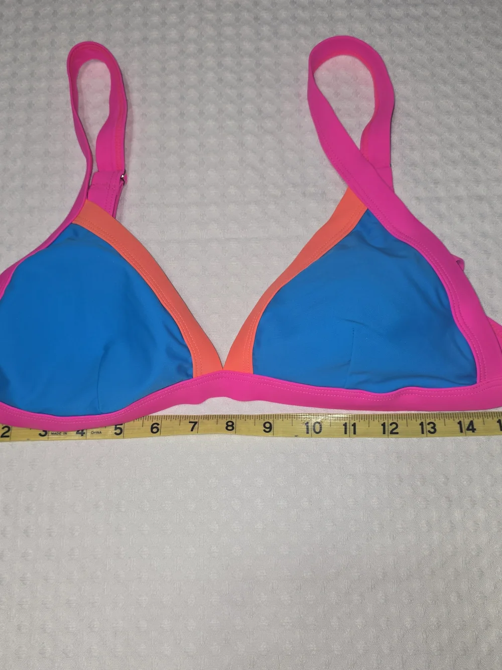 POPVIL TRIANGLE COLOR BLOCK BIKINI SET VIBRANT BLUE PINK ORANGE WOMENS MED NWT - Picture 3 of 10